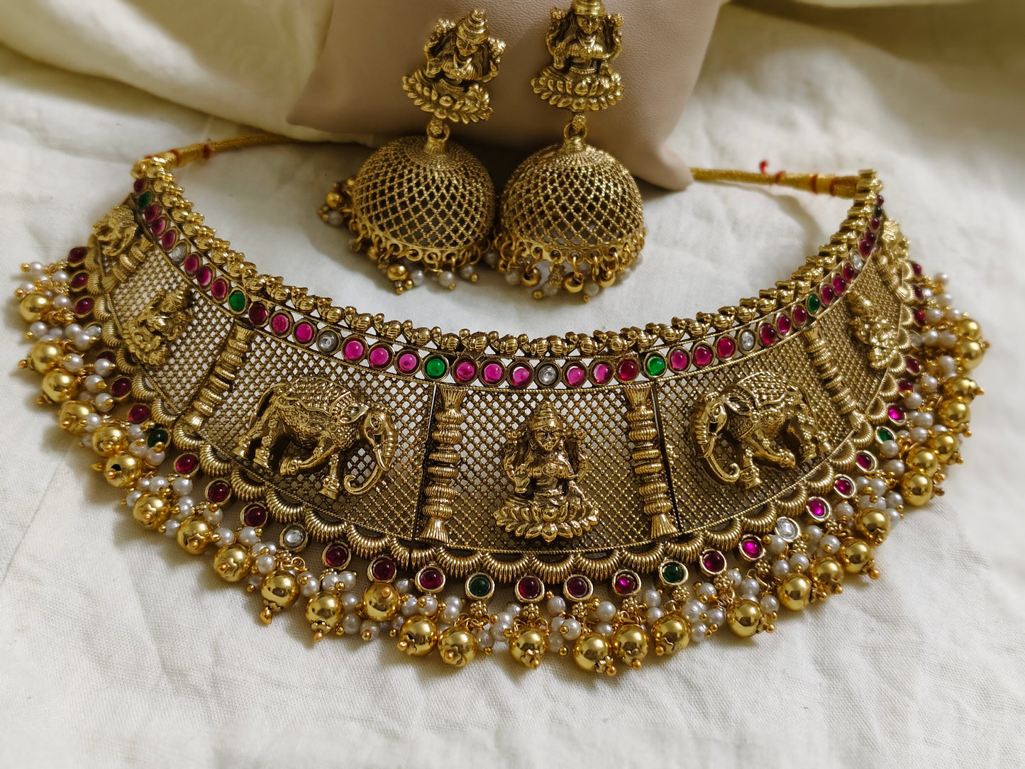 Temple jewellery designer necklace set