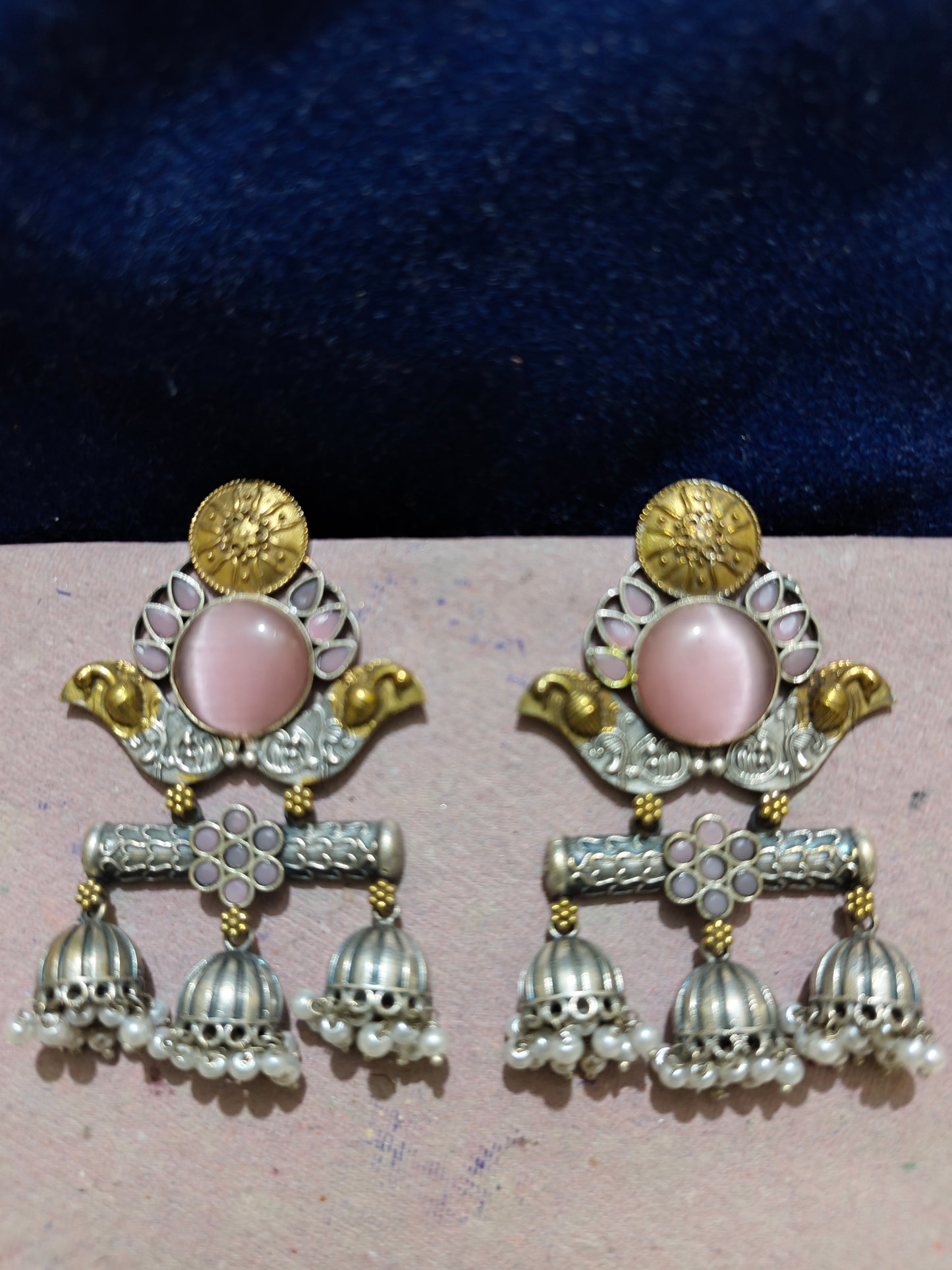 Monalisa dual stone jhumki earrings