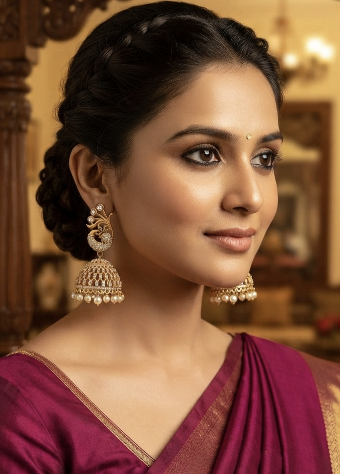 Kemp full stone Matte gold polish Jhumka