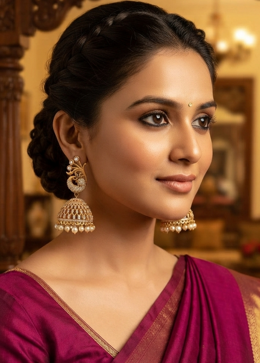 Kemp full stone Matte gold polish Jhumka