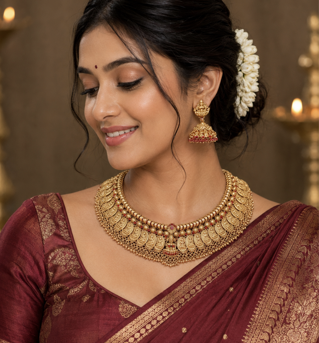 Temple Jewellery traditional coin necklace set