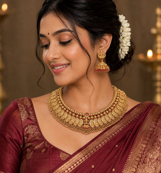 Temple Jewellery traditional coin necklace set