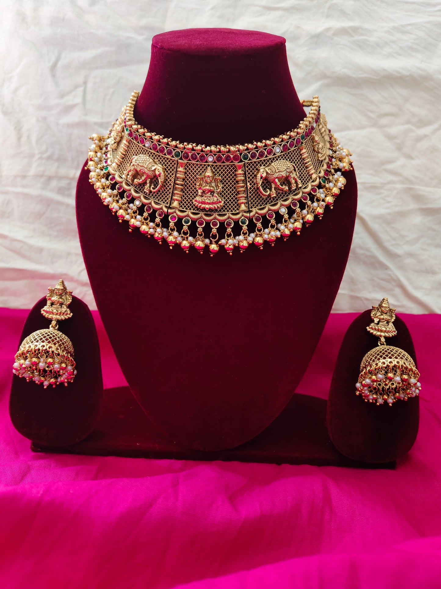 Temple jewellery designer necklace set