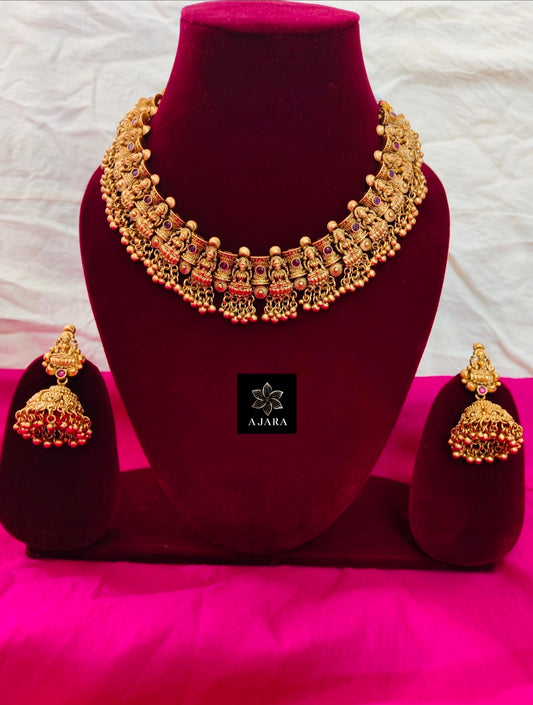 Temple Jewellery matte gold polish necklace set