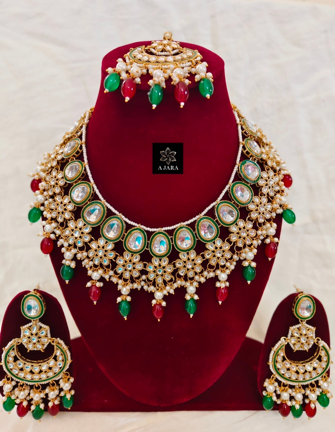 Multicolour beads kundan necklace set