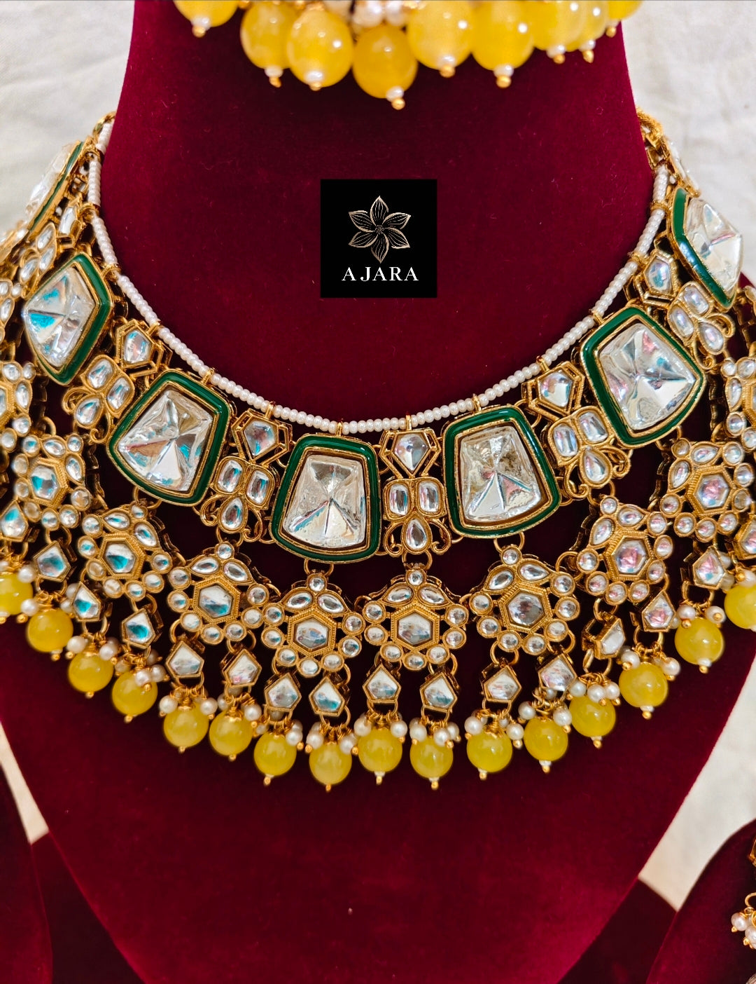Kundan yellow beads set