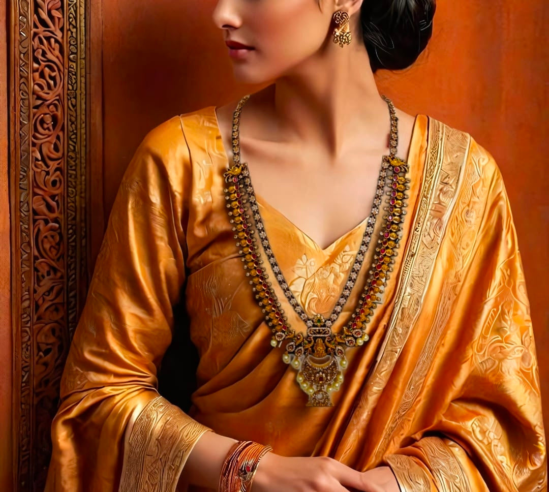 Multistone gold finish haaram