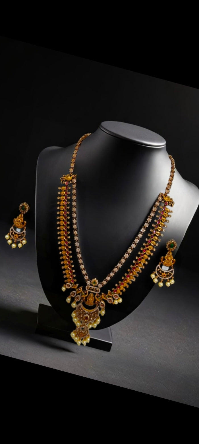 Multistone gold finish haaram