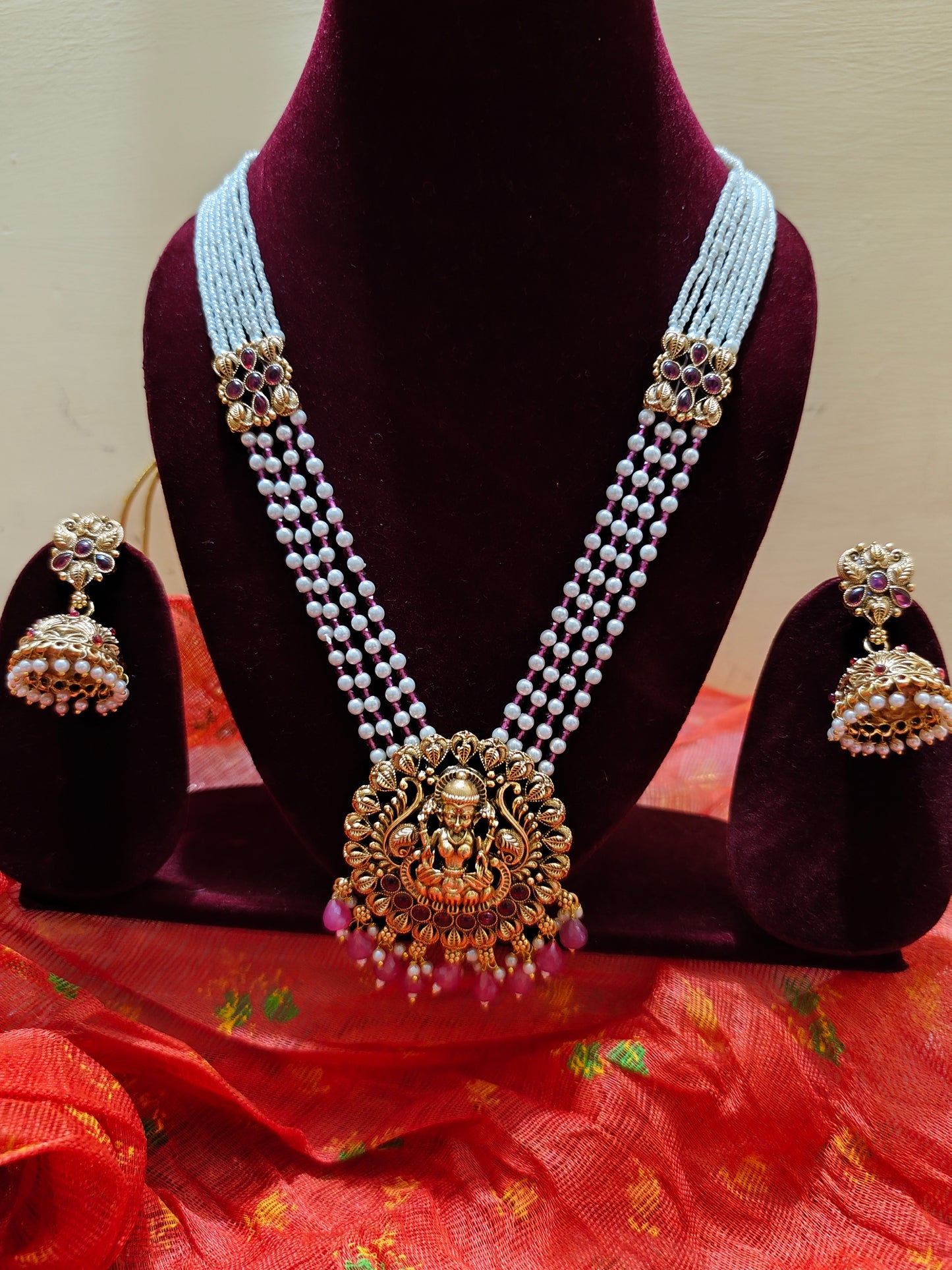 White and pink beads temple collection jewellery