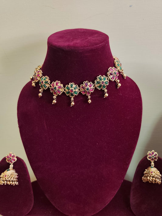 Multi colour stone flower set