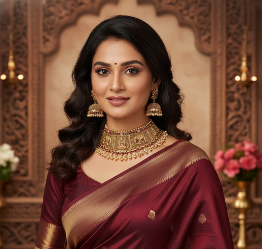 Temple jewellery designer necklace set
