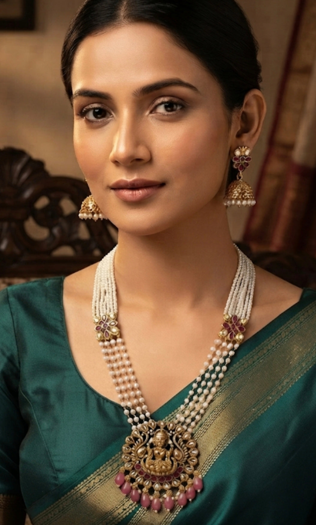 White and pink beads temple collection jewellery