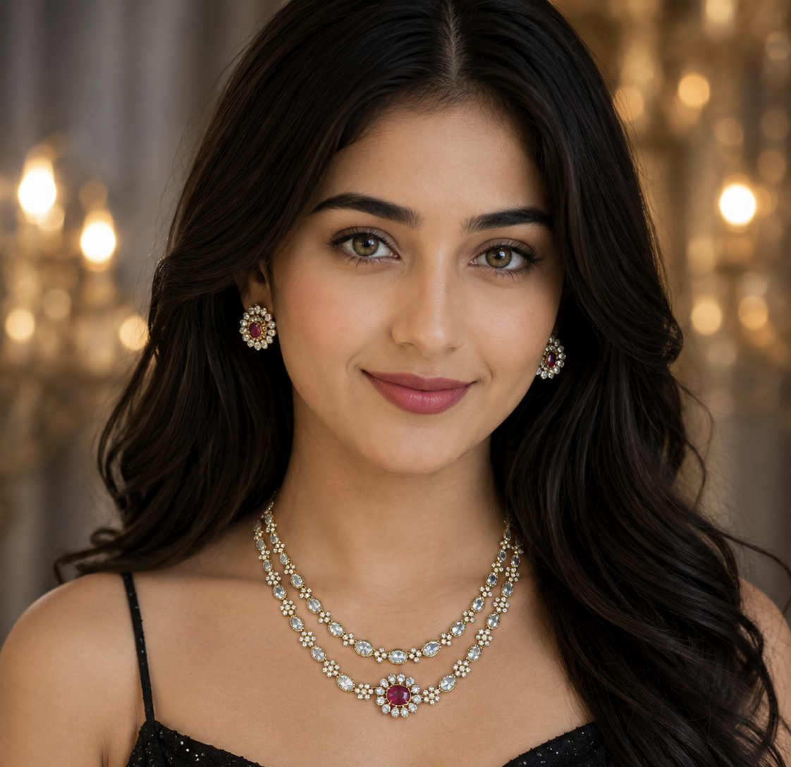 Two layer mosonaite necklace