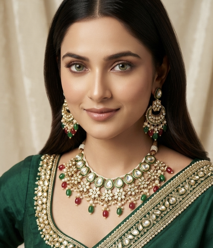 Multicolour beads kundan necklace set