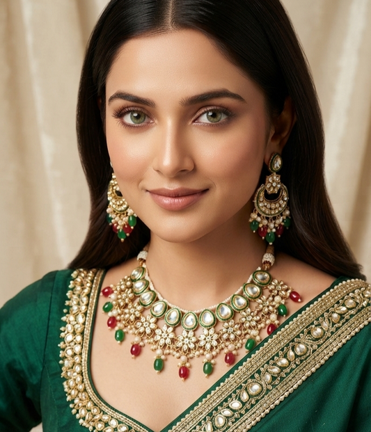Multicolour beads kundan necklace set
