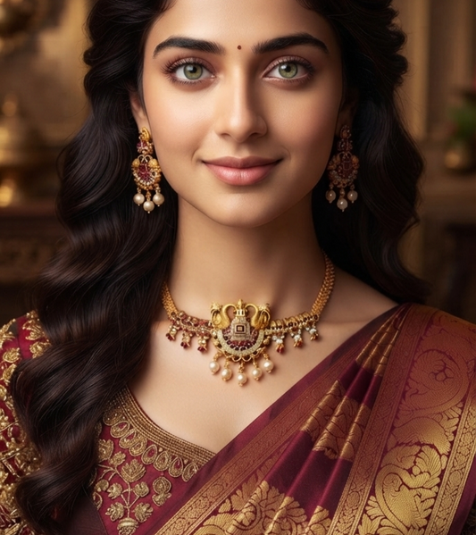 Stylish stone studded traditional necklace set