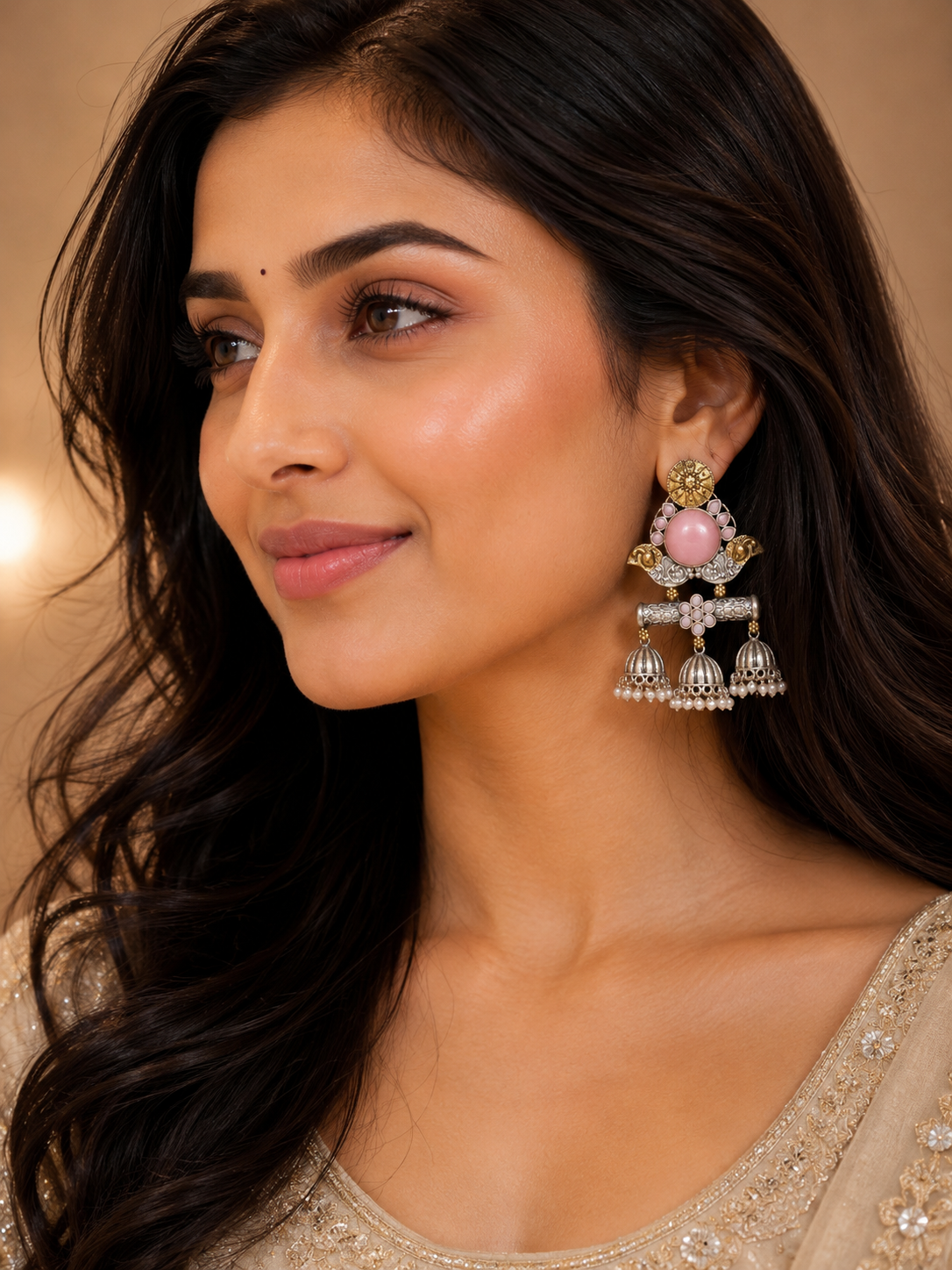 Monalisa dual stone jhumki earrings