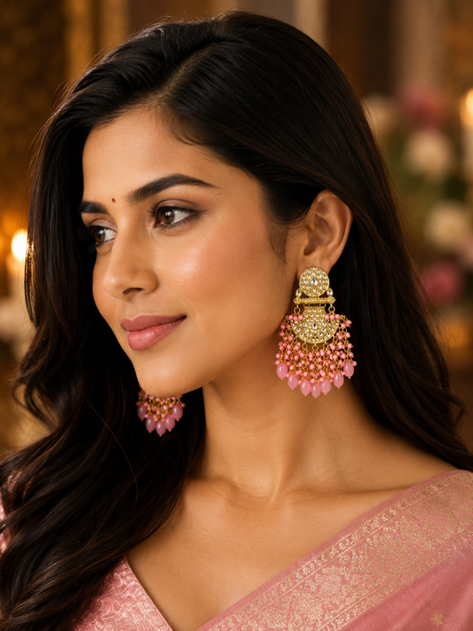 Gorgeous pink beads chandbali